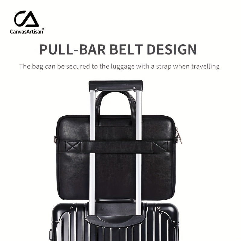 Canvas Artisan Laptop Briefcase with Handle & Adjustable Strap - Heavy-Duty Shockproof Anti-Collision Sleeve, Zipper Closure, Golden-Tone Hardware, Compatible with HP MagicBook/Dell Laptops, Stylish Protective Computer Case f