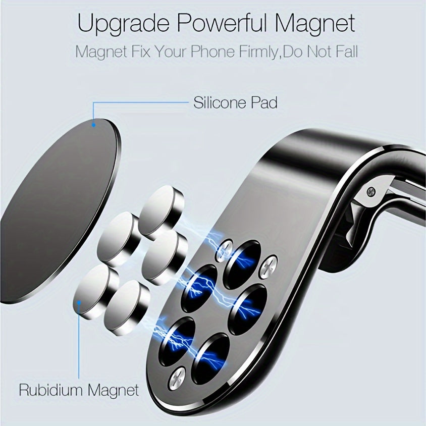Universal Magnetic Phone Holder – L-Shaped Metal Car Air Vent Mount, Strong Magnetic Car Phone Holder for All Smartphones