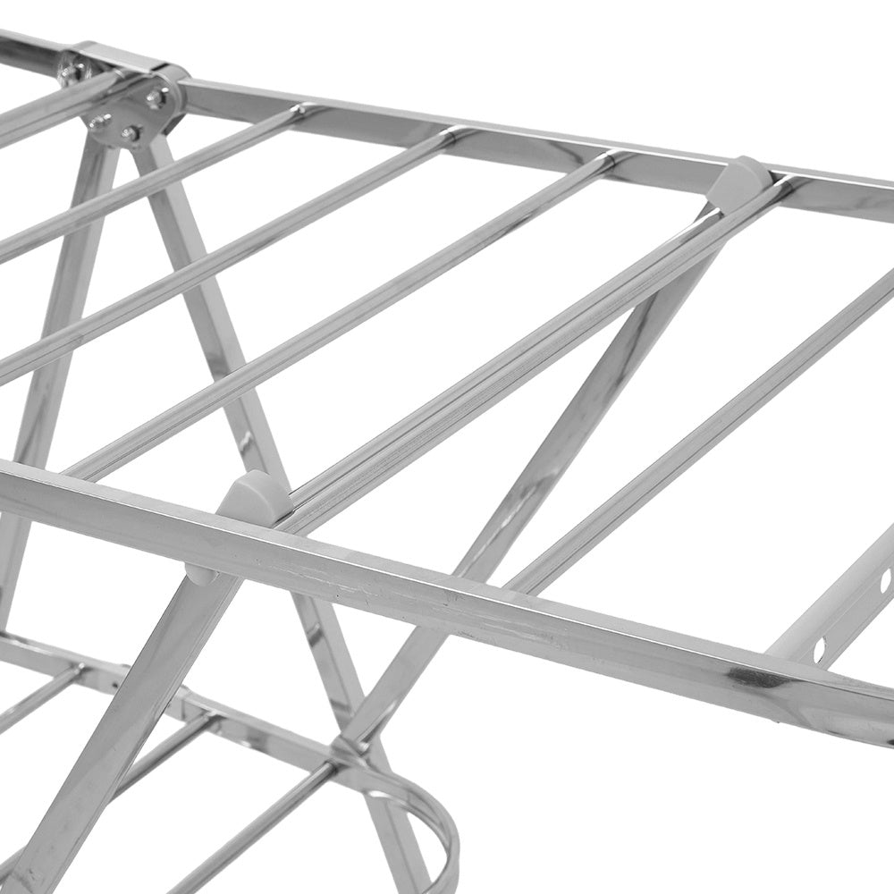 Staiinless Steel Folding Drying Rack, 2-Level Clothes Airer with Height Adjustable Wing, Freestanding Drying Rack for Clothes Socks Towels Shoes Quilts, Multifunctional Air Dryer, Foldable Wing Clothes Drying Rack, No Assembl