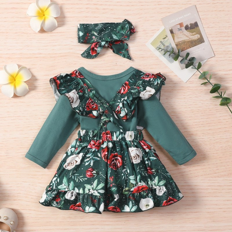 Newborn Infant Knitted Baby Girl Clothes Set: Long Sleeve Letter Print Romper + Floral Pants Outfits. Autumn/Spring Baby Clothing