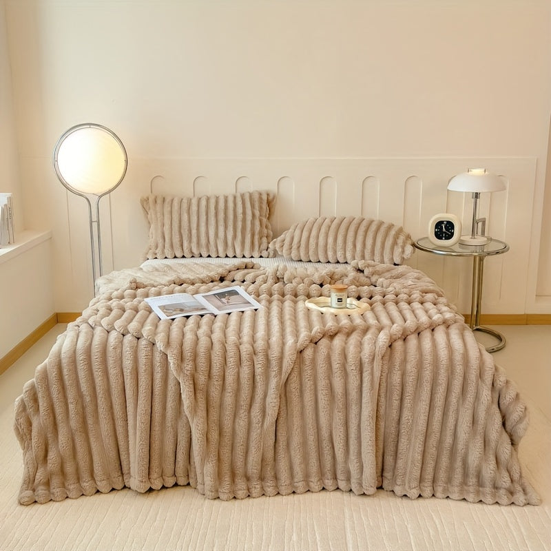 Fleece Throw with Elastic Stripes - Essential for Living Room, Bedroom, Travel, All Four Seasons (Pillowcase and Pillow Core Not Included)