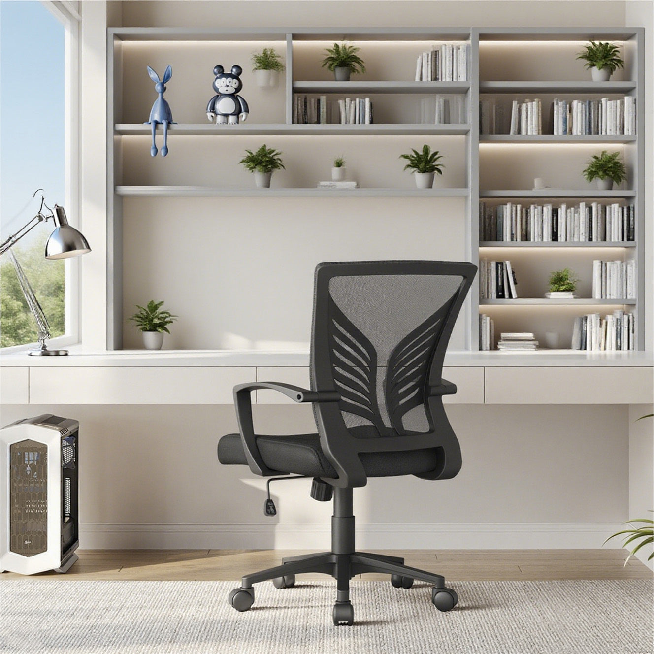 Costoffs Adjustable Ergonomic Office Chair with Mesh Backrest, Swivel Desk Chair with Armrests Comfy Computer Chair, Versatile Use Reclining Chairs for Meeting Rooms, Home Office, Black/White, 1 or 2 pcs