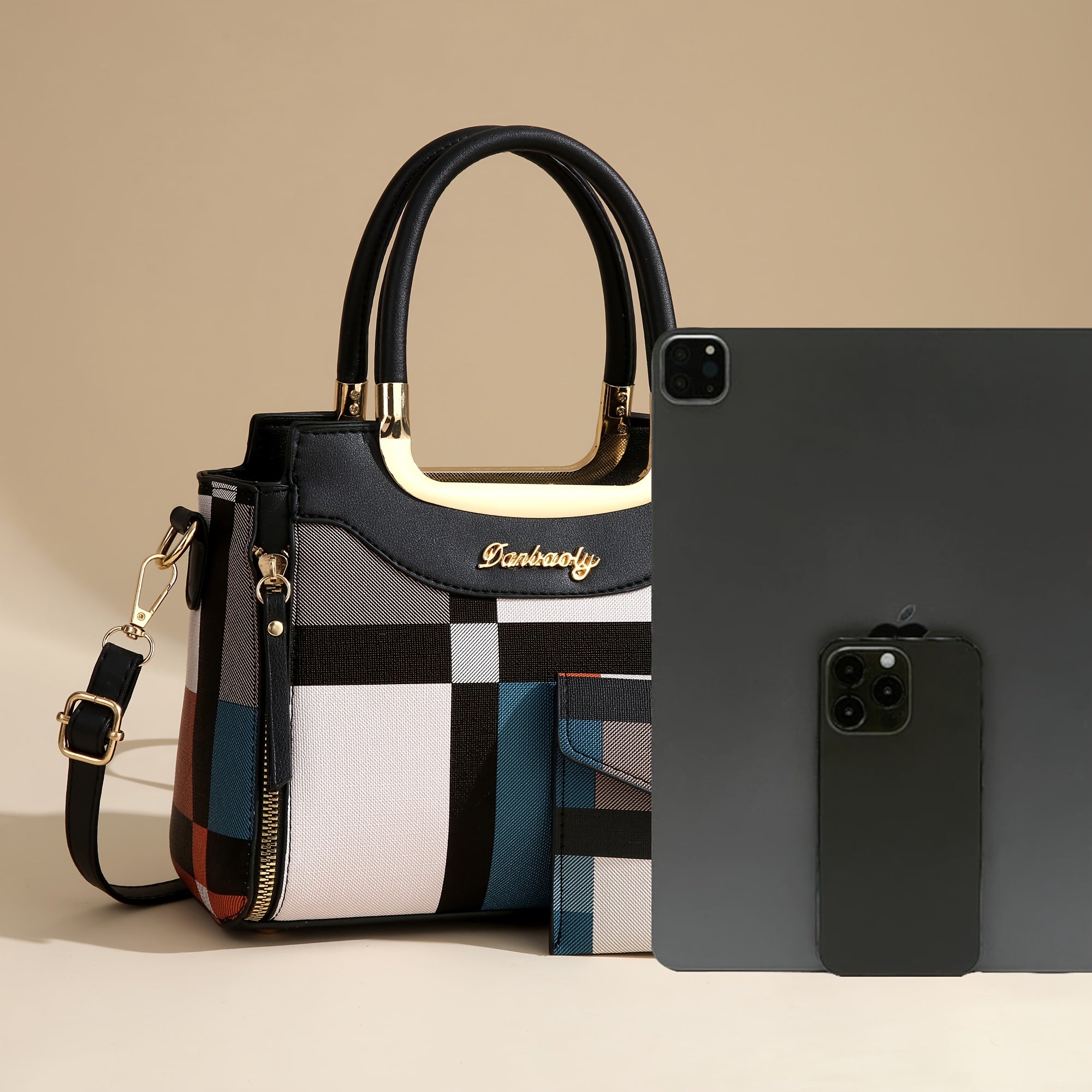 Women'S Large Capacity Tote Bag - Elegant Plaid Handbag with Adjustable Strap, Zipper Closure, Lining - Multi-Color Options (/Red/, /) - Perfect Gift For Moms, Ladies - Everyday & Formal Use - Durable & Easy-clean Design, Fas