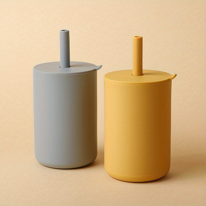 1-Pack Water Bottle Baby Soft Water Straw Cup Feeding Cup, Food Grade Silicone, Unbreakable, Easy Grip, Leak Proof, Reusable, Machine Washable, with Silicone Sippy Straw, for Baby, Camping, Outdoors