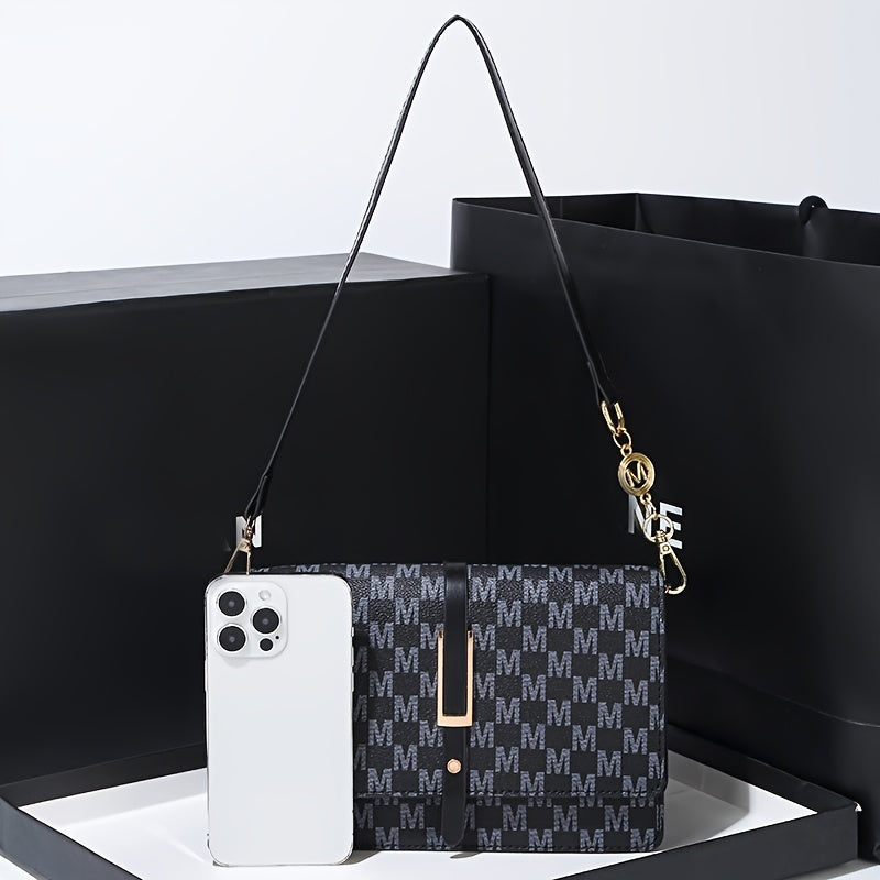 Elegant Black Synthetic Leather Single Shoulder Bag with Detachable Crossbody Strap & Magnetic Closure - Tassel Accents, Golden-Tone Hardware, Versatile for Casual & Formal Occasions