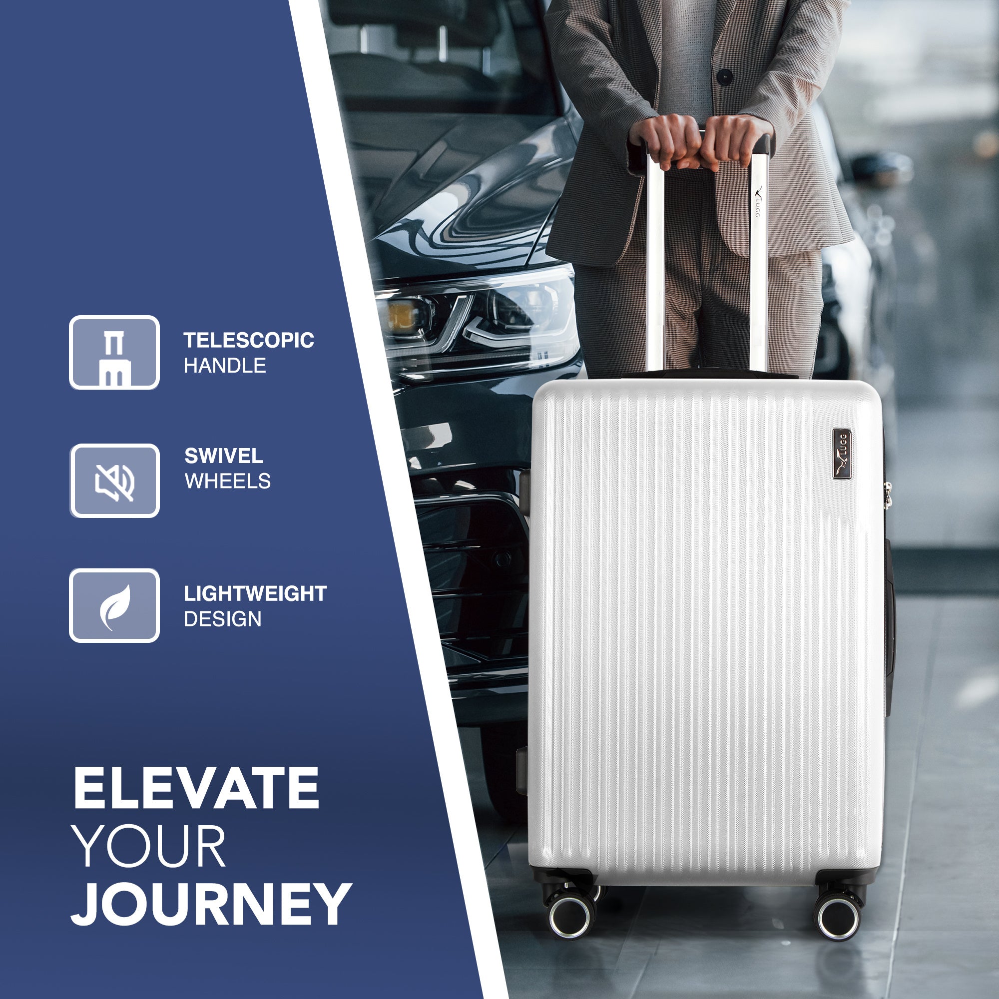 LUGG 65 x 25 x 44cm Vacay Suitcase ABS Luggage with TSA Indent Lock, Aluminium Trolley Handle, 360° Spinner Wheels, Water-Resistant & Durable Material - Airline Compatible (24inch)