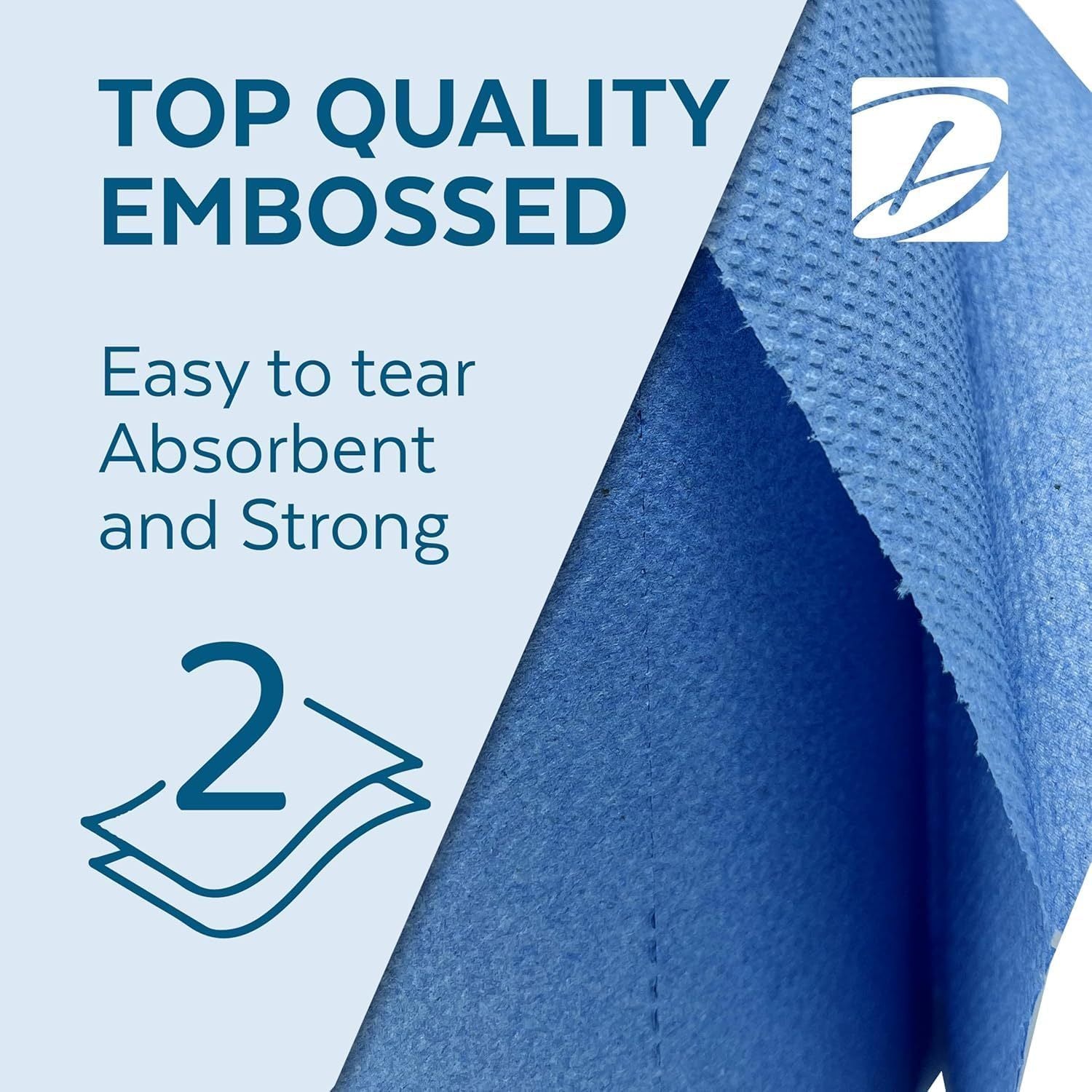 12 x Value Pack Blue Centrefeed Roll – 2-Ply, 48m Per Roll (220 Sheets) – 166mm Height – Super Absorbent & Strong – Ideal for Cleaning, Catering, Kitchens, Garages & Commercial Use.