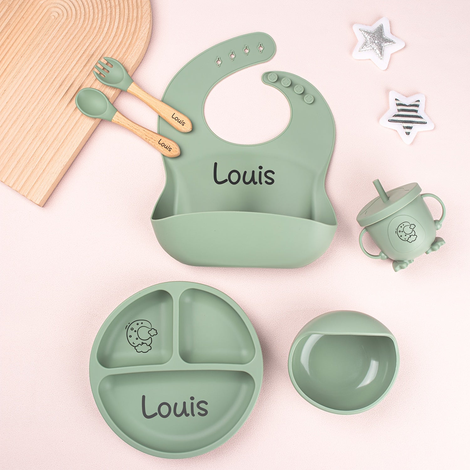 1set Customizable Silicone Feeding Set - Personalized Plate, Cup, and Cutlery Tray with Name - Durable Weaning Kit for Kids - Ideal Shower Gift - Available in Multiple Colors