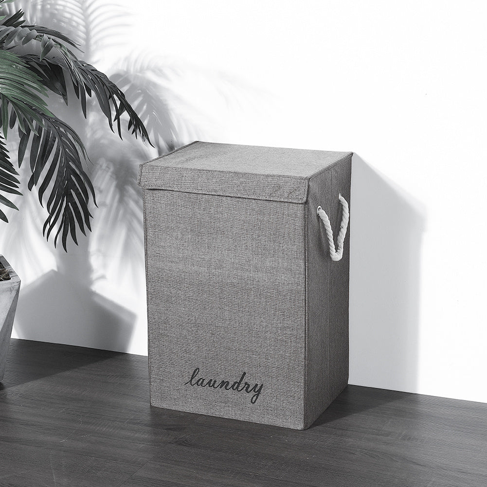 Large Lidded Storage Basket with Handles Fabric Hamper Organizer for Home Laundry Grey Contemporary Linen Design