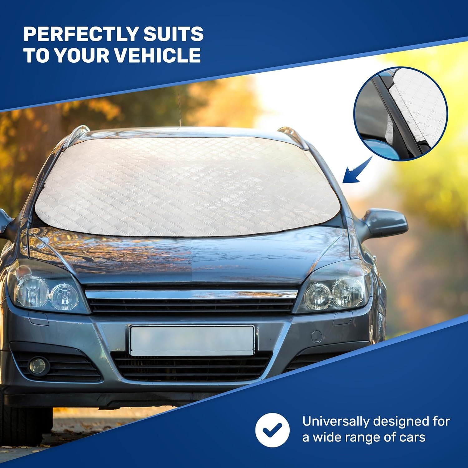 CUQOO Car Windshield Cover - Heavy Duty Car Windscreen Cover For Winter, Frost & Snow Protector, Ultra-Thick, Waterproof & Windproof Windscreen Cover, All-Season Ice Shield for Cars, SUVs & Trucks – Available in Large & X-L