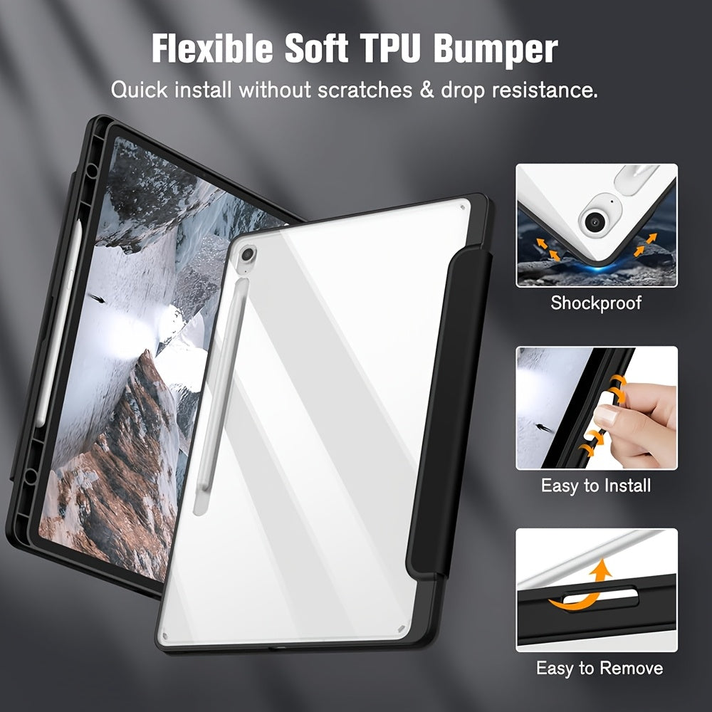 For Samsung for galaxy Tab S10 FE/S9 FE/S9 Case, Featuring a Clear Back Cover, Automatic Sleep/Wake Functionality, [Slim Protective Design] [Stand Capability] [Scratch