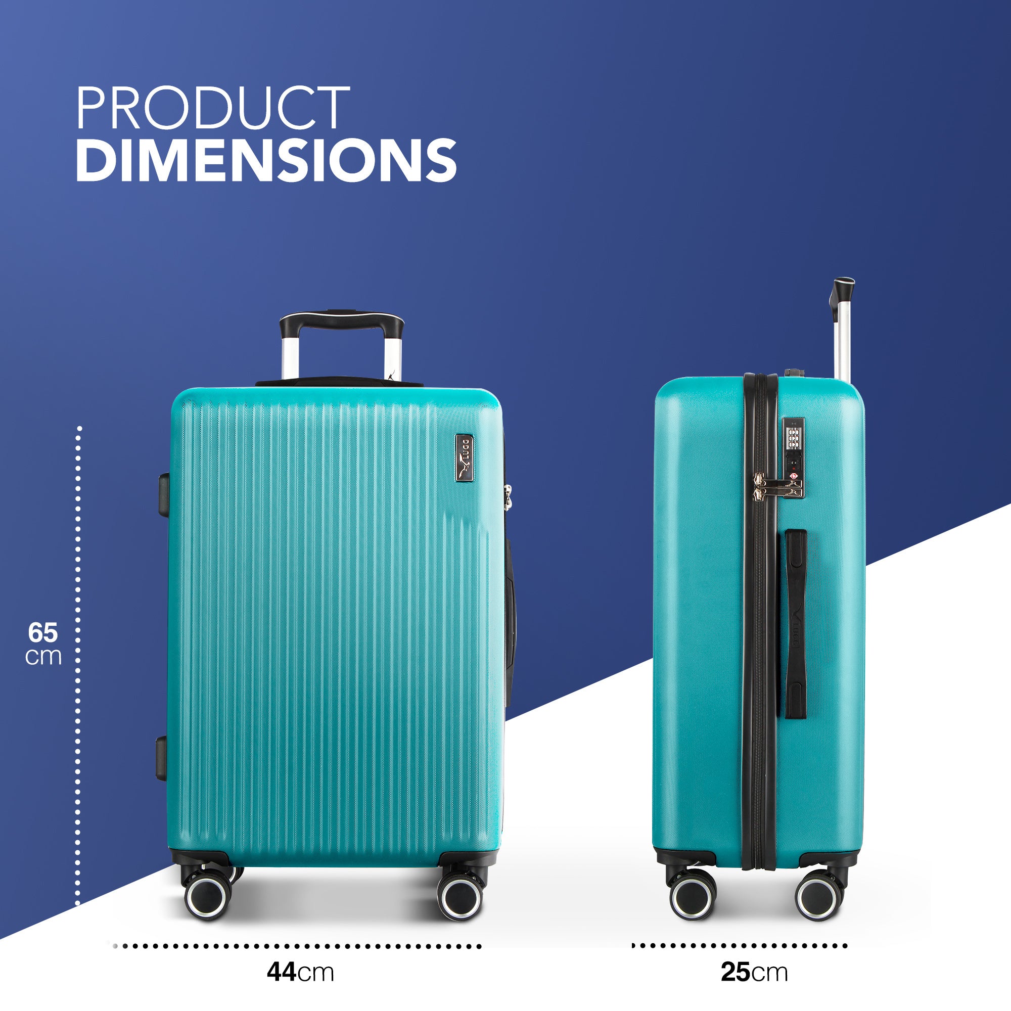 LUGG 65 x 25 x 44cm Vacay Suitcase ABS Luggage with TSA Indent Lock, Aluminium Trolley Handle, 360° Spinner Wheels, Water-Resistant & Durable Material - Airline Compatible (24inch)