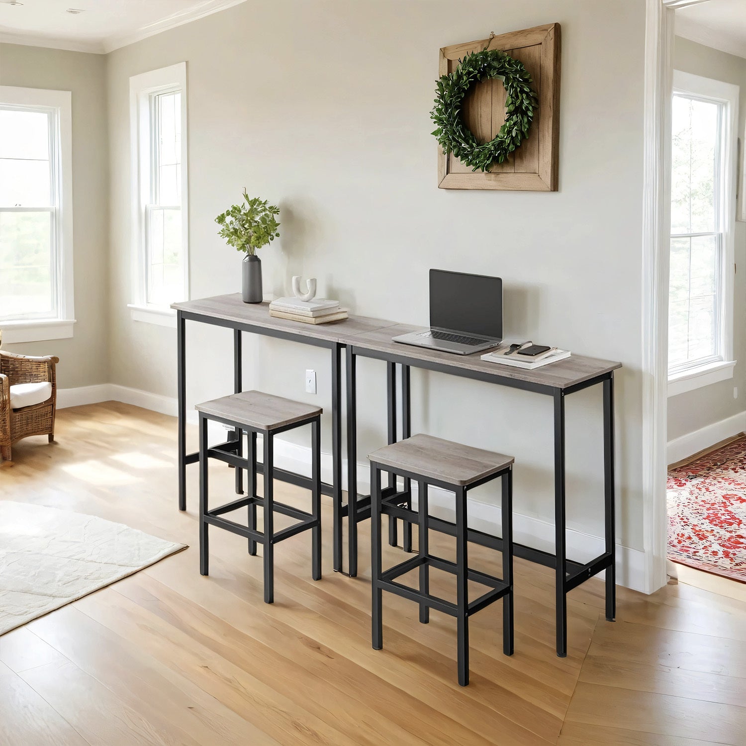 Bar Table and Chairs Set – 3-Piece Dining Table Set with 2 Stools, Space-Saving Bar Kitchen Table for Breakfast, Dining Room, or Apartment