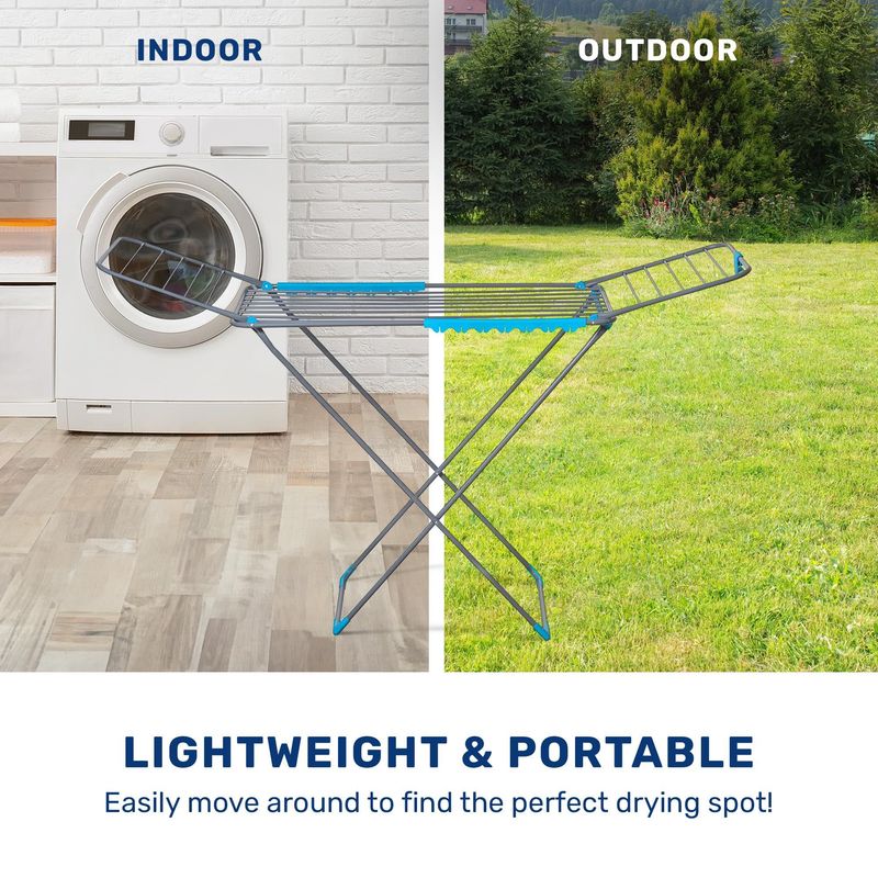 CUQOO Foldable Airer - Compact Clothes Drying Rack, Winged Heavy Duty Indoor Airer, Outdoor Clothing Drying Rack w/ 22 Bars, Large Premium Stainless Steel Laundry Clothes Horse