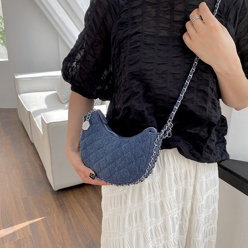 Denim Bag Female Diamond Embroidery Thread Chain Messenger Bag