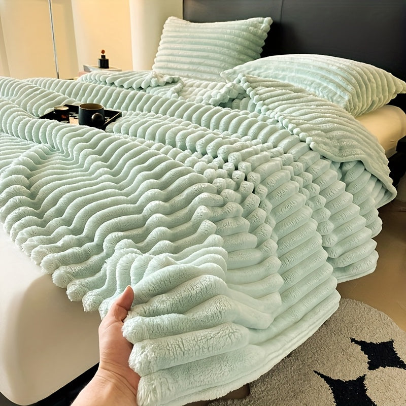 Fleece Throw with Elastic Stripes - Essential for Living Room, Bedroom, Travel, All Four Seasons (Pillowcase and Pillow Core Not Included)