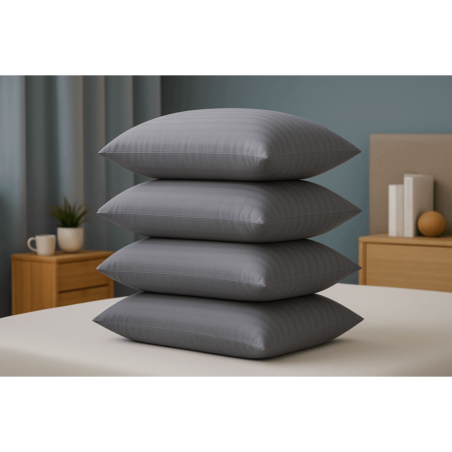 2-Pack Luxury Striped Filled Pillows – Extra Deep Bounce Back Bed Pillows for Back, Side & Stomach Sleepers – Soft, Breathable & Supportive – White or Grey – UK Standard Size