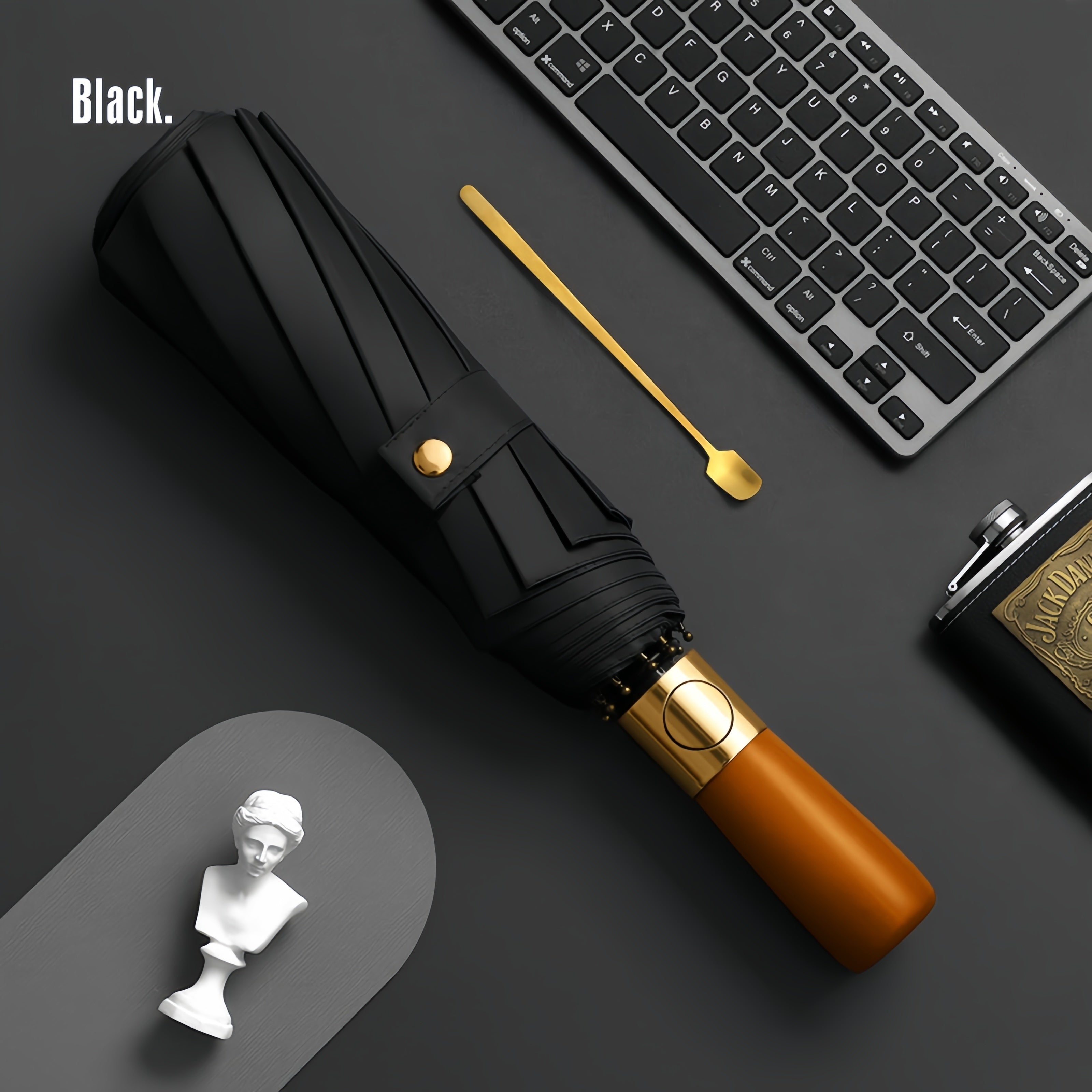 Business Premium Auto Open/Close 2-Person Umbrella – Large Windproof Double Fiberglass Frame, Wooden Handle, UPF 50+ Folding Travel Umbrella for Men & Women