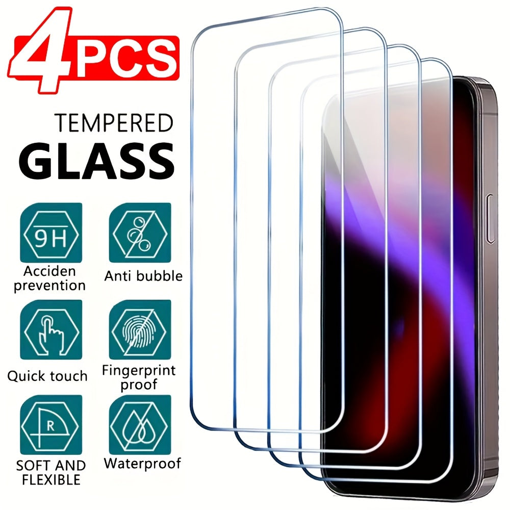 4-Pack HD Tempered Glass Screen Protection for iPhone 11 12 13 14 15 16 17 Pro 13 14 15 16 17 Pro Max 17 Air 16e 14 15 16 Plus Protective Glass Film
