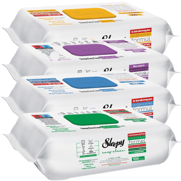 Sleepy Easy Clean Surface Cleaning Wipes and Towels Mix - Pack of 4 x 100 (400 Sheets), Included Scents: White Soap, Orchid, Herbal Soap & Blue Pine