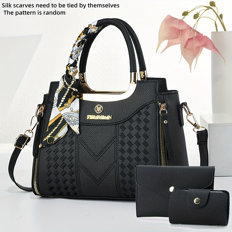 CHROSGEKEIDI Women's Large Capacity  Handbag & Crossbody Bag Set - Detachable Strap, Zipper Closure, Elegant Handbags with,  Coating for, Travel, Everyday Use - Stylish Versatile for all-outfits (Brand