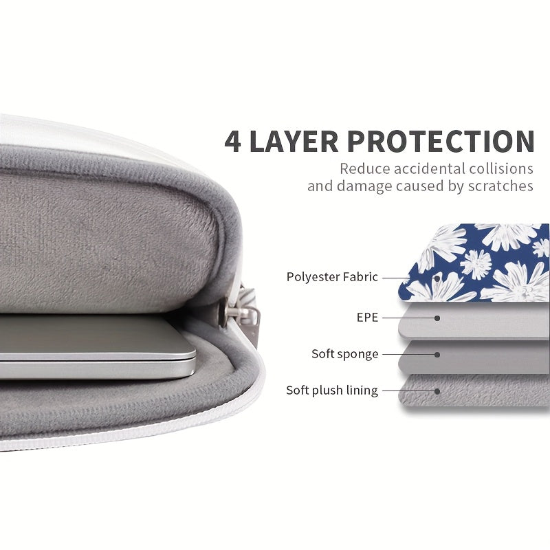 Shockproof Laptop Briefcase with Detachable Strap & Adjustable Shoulder Strap - Floral Print, Zipper Closure, Lining, Casual Style for Daily Commute & Travel