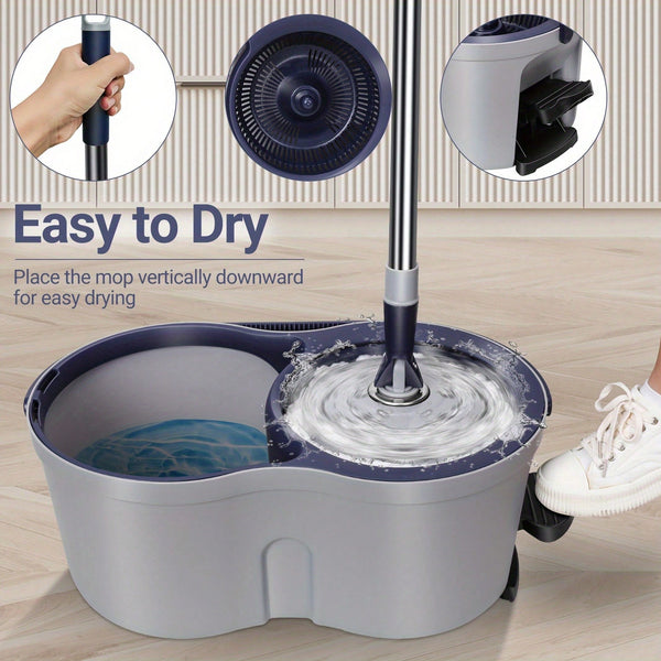 Hands-Free Spin Mop and Bucket with 360° Rotating Wringer System & Foot Pedal - Heavy-Duty Bucket with Microfiber Mop Pads Suitable for Kitchen, Bathroom, Floors - All Floor Types, Space-Saving Mopping System
