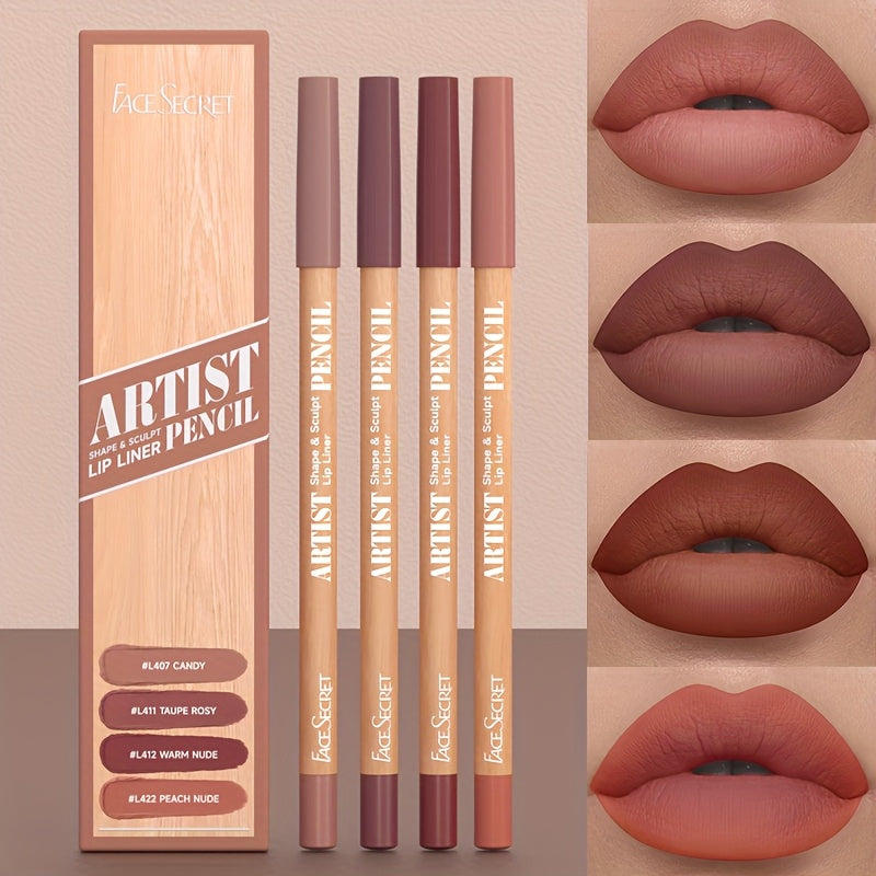4-Pack Long-Lasting Waterproof & Smudge-Proof Lip Liner Pencils - Creamy Pigmented Matte Lip Defining Pencils with Wax-Based Formula, /Berry/// Shades Suitable for all Light Beige Types (Professional & Everyday Makeup)