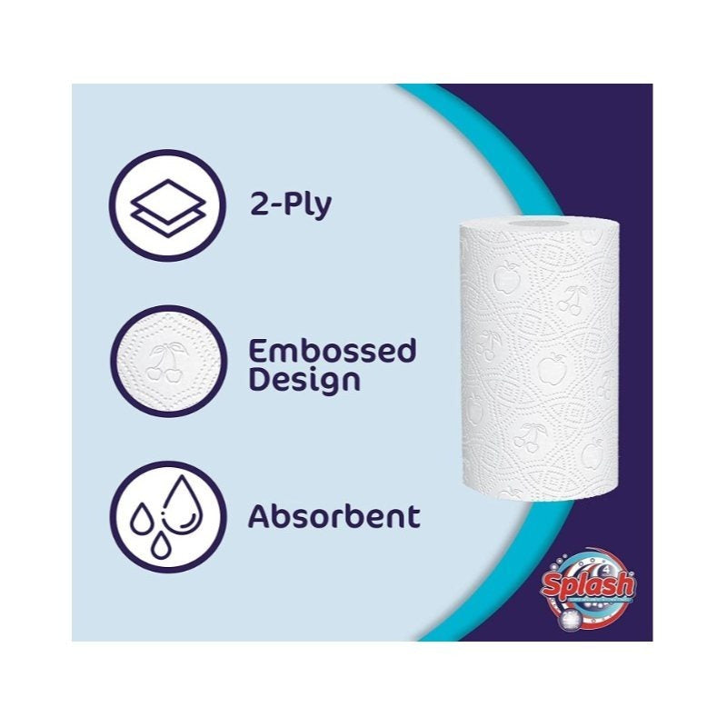 Splash Jumbo 2ply Kitchen Roll, Multipurpose White Towel Paper 12 Rolls Absorbent Strong When Wet All Purpose 132 Sheets per Roll
