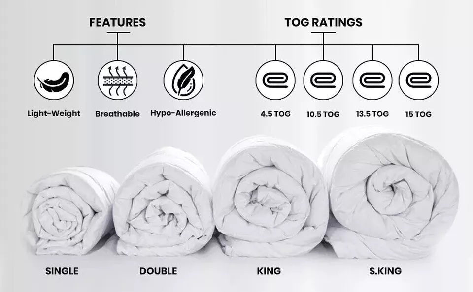 Luxury Hotel Style 1pc Duvet Quilt Insert Comforter Heavy Filling Breathable Fluffy– All Seasons Comfort – Lightweight Summer to Warm Winter – 4.5 10.5 13.5 15 Tog – Single Double Super King Bedding Size