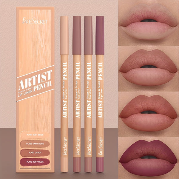 4-Pack Long-Lasting Waterproof & Smudge-Proof Lip Liner Pencils - Creamy Pigmented Matte Lip Defining Pencils with Wax-Based Formula, /Berry/// Shades Suitable for all Light Beige Types (Professional & Everyday Makeup)