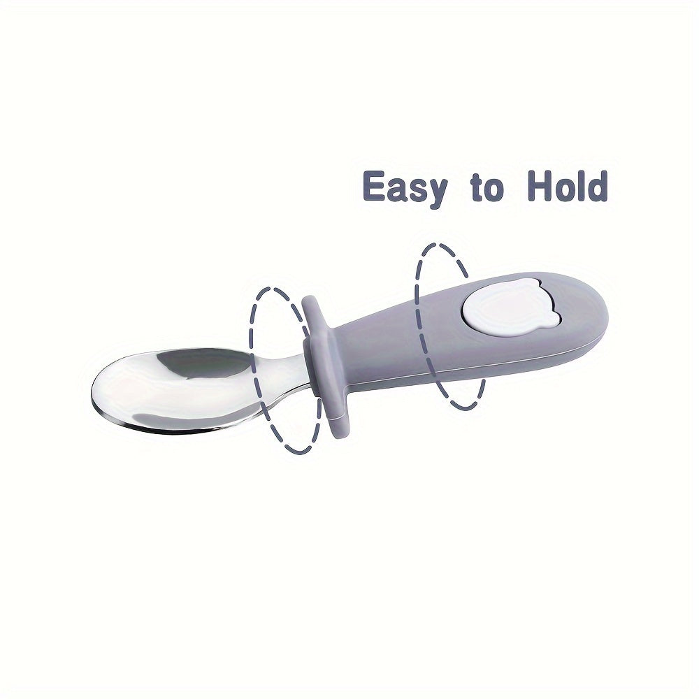 2 Set, Baby Toddler Silicone Stainless Steel Utensils Silverware, Mixed Color, Spoon Fork, for Baby Toddler, with Christmas Halloween Gifts