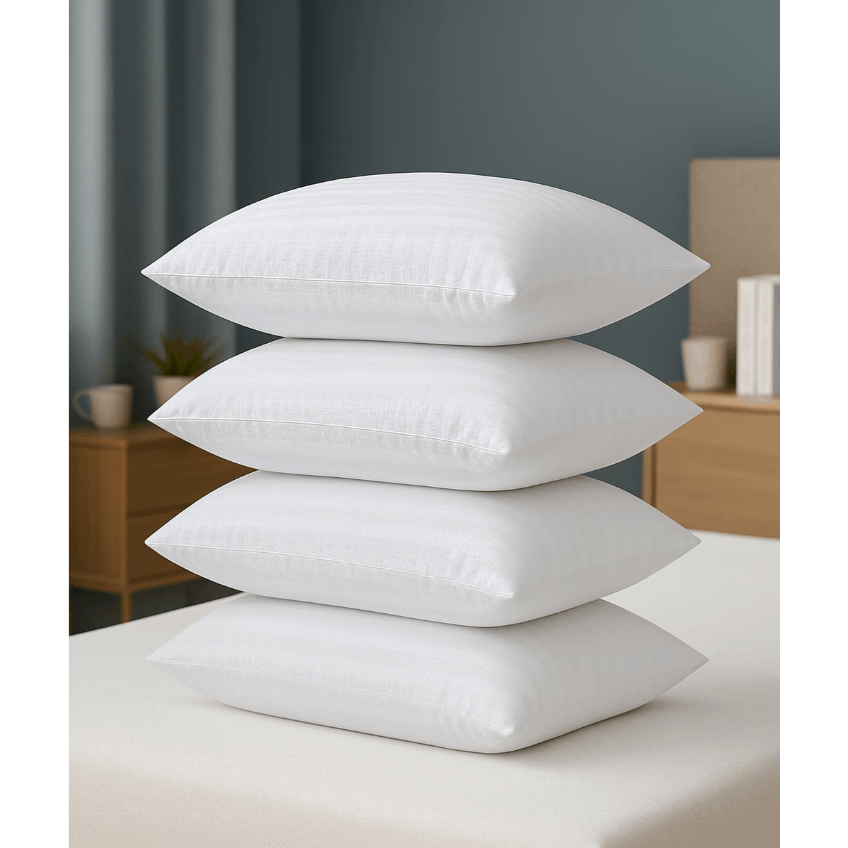 2-Pack Luxury Striped Filled Pillows – Extra Deep Bounce Back Bed Pillows for Back, Side & Stomach Sleepers – Soft, Breathable & Supportive – White or Grey – UK Standard Size