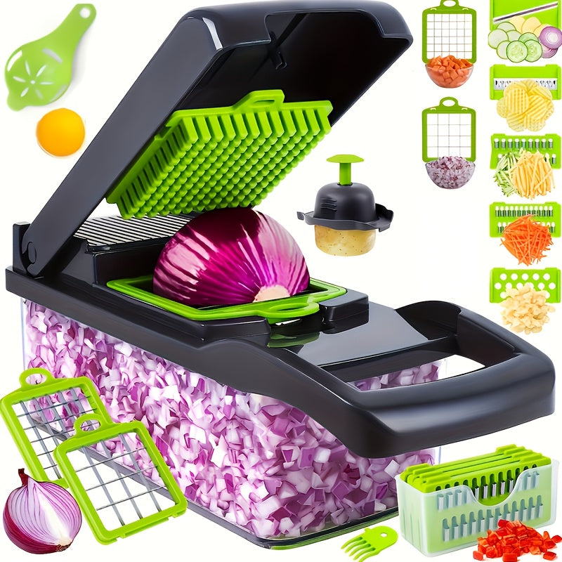 16-in-1 Multifunction Vegetable Chopper – Salad Slicer with Peeler, Mitten & 7 Chopping Blades for Fruits & Veggies