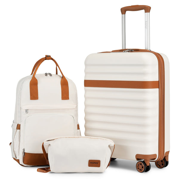 3-Piece Travel Suitcase Set: 20-Inch Stylish Hard Shell ABS+PC Cabin Suitcase, Plus a Multi-Compartment Backpack with a Small Pouch - Ideal for Trendy and Organized Travelers