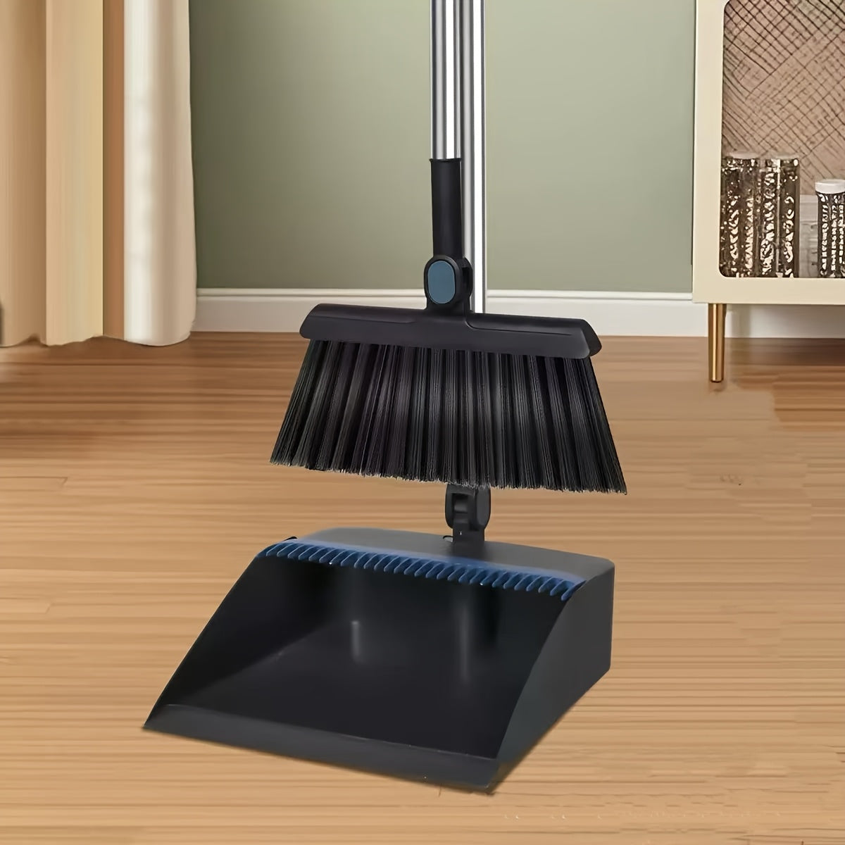 2-in-1 Rotatable Long Handle Broom and Dustpan Combo with Foldable Design, Ergonomic Telescopic Pole & Space-Saving Storage - Heavy-Duty Plastic Construction, Extended Reach for High Ceilings, Hard Floors - Ideal for Kitchen,
