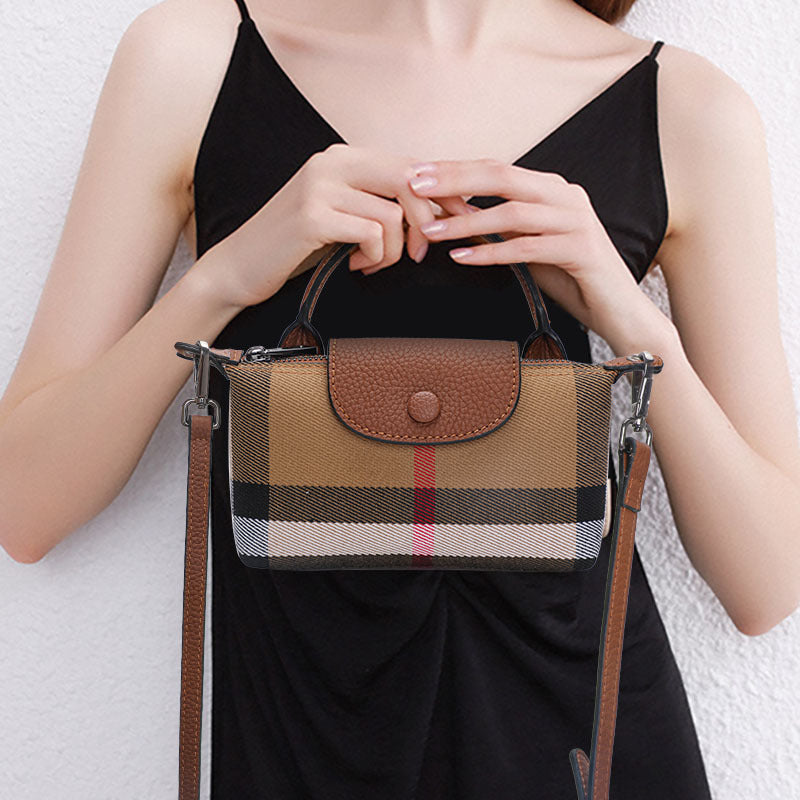 High-end Western Style Leather Crossbody Canvas Portable Plaid Bag