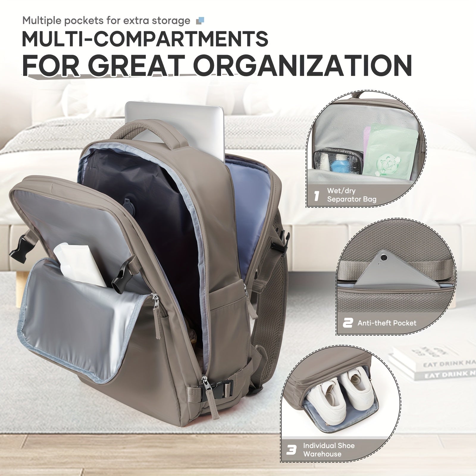 Lightweight Large Capacity Travel Vacuum Backpack - Durable Nylon Business & Vacation Bag with Multiple Compartments, Adjustable Shoulder Straps, and Secure Zippers for Men and Women, Business Travel Bag, Spacious Compartment