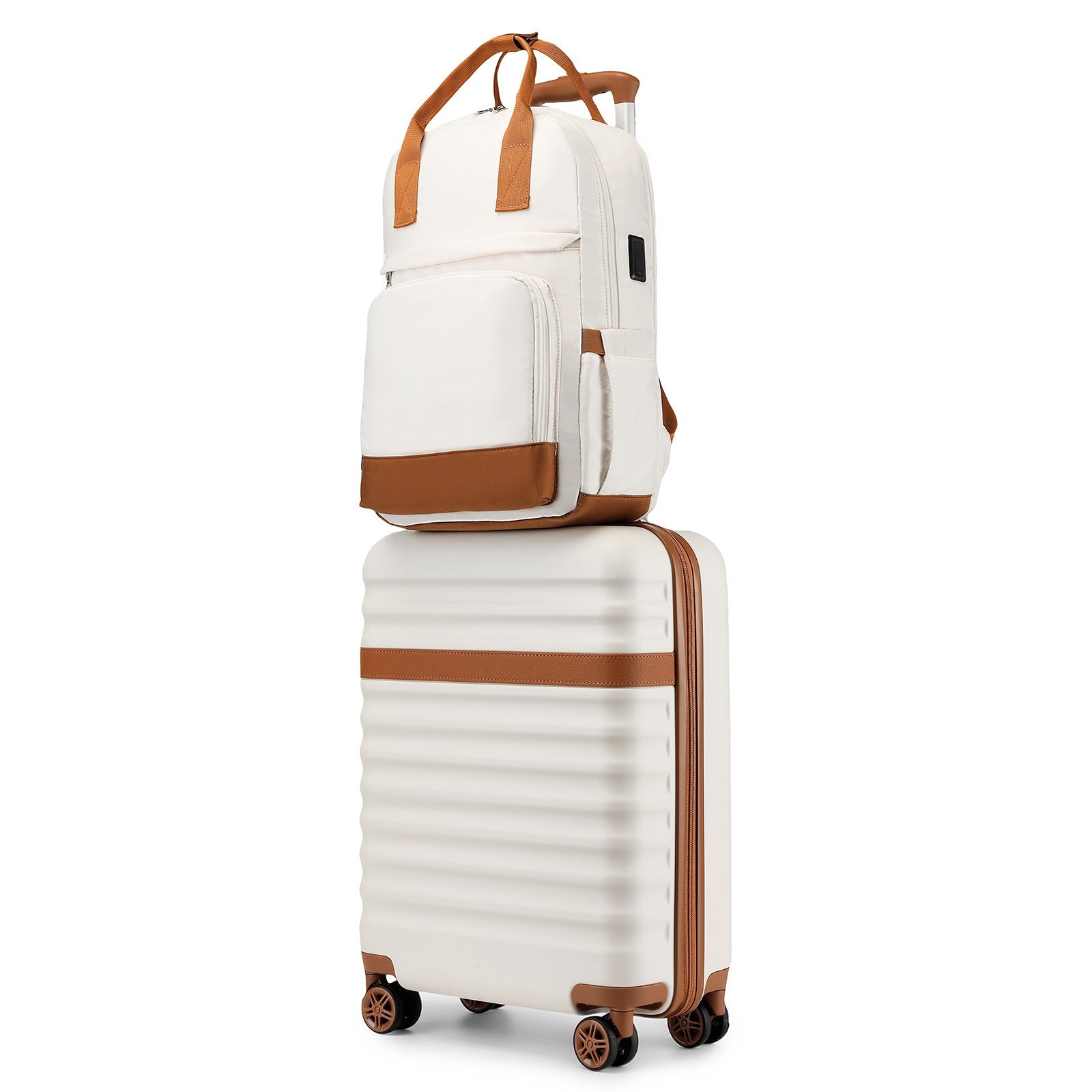 3-Piece Travel Suitcase Set: 20-Inch Stylish Hard Shell ABS+PC Cabin Suitcase, Plus a Multi-Compartment Backpack with a Small Pouch - Ideal for Trendy and Organized Travelers