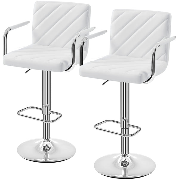 Costoffs 2PCS Bar Stools Counter Stools Kitchen Counter Chairs PU Leather Dining Chairs Modern Height Adjustable Swivel Bar Chairs with Backrest and Footrest