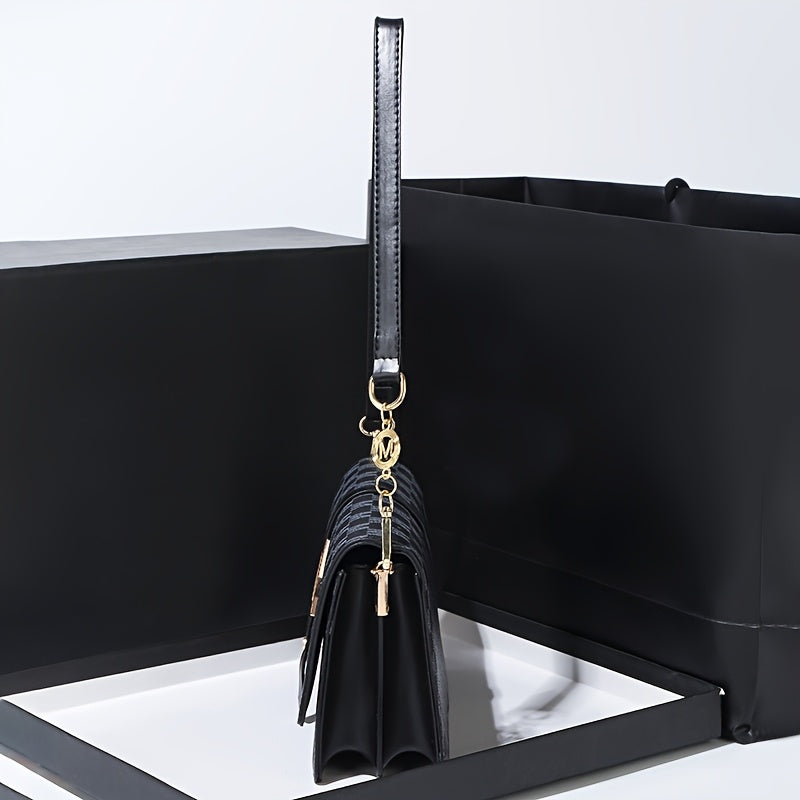 Elegant Black Synthetic Leather Single Shoulder Bag with Detachable Crossbody Strap & Magnetic Closure - Tassel Accents, Golden-Tone Hardware, Versatile for Casual & Formal Occasions