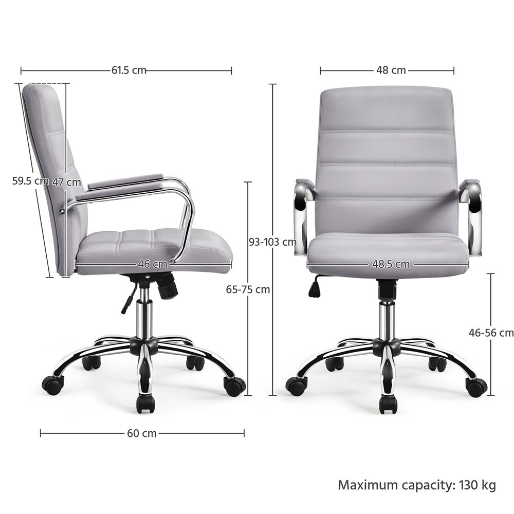 Costoffs Office Chair Mid Back Task Chair 360° Swivel Executive Chair PU Leather Computer Desk Chair with Arms for Home Office Meeting Room Study Game Room Bedroom, Black/White/Pink/Light Gray/Retro Brown