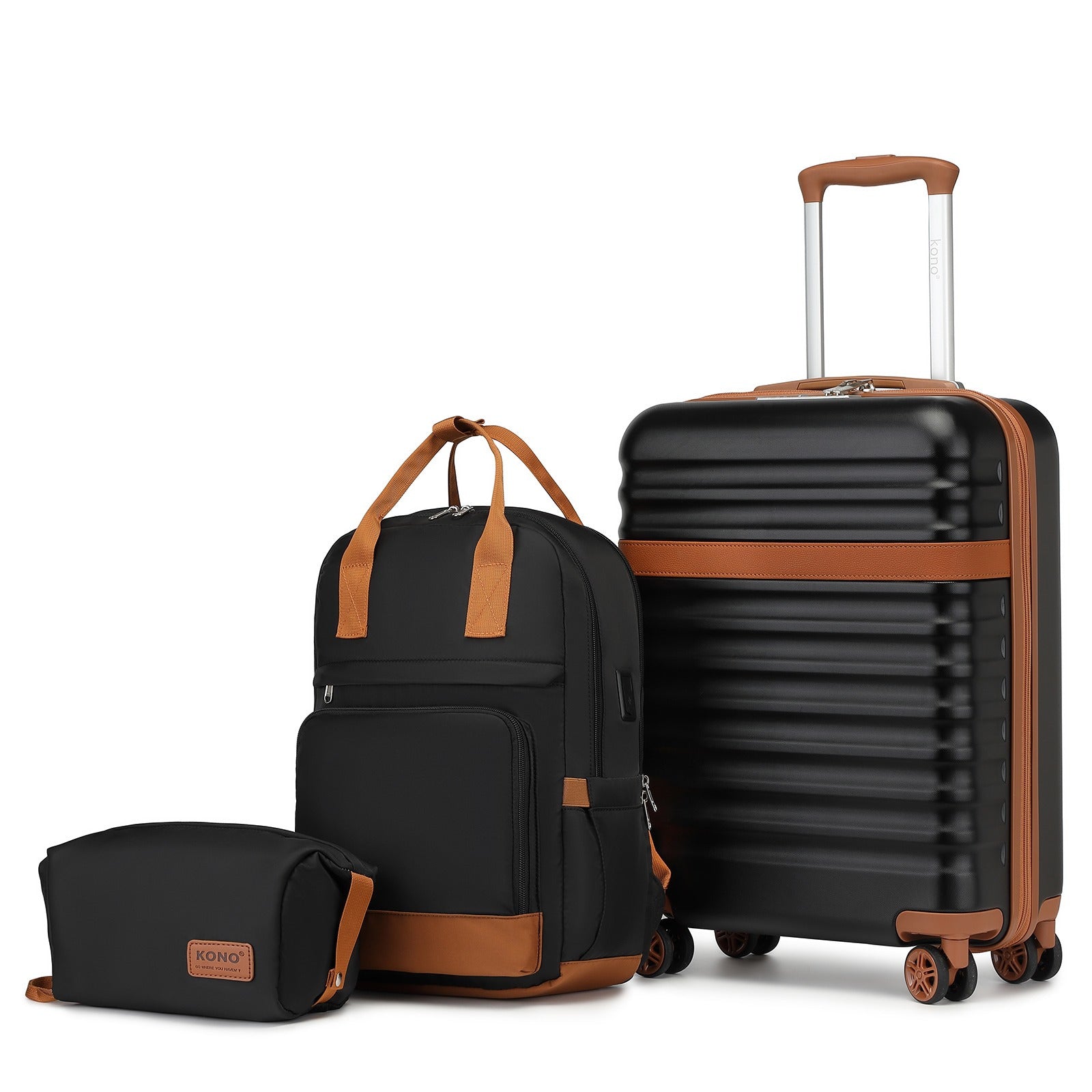 3-Piece Travel Suitcase Set: 20-Inch Stylish Hard Shell ABS+PC Cabin Suitcase, Plus a Multi-Compartment Backpack with a Small Pouch - Ideal for Trendy and Organized Travelers