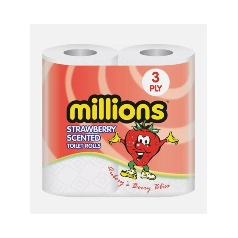 Millions Toilet Roll 3ply Strawberry Scented Soft Quilted Luxury Tissue Paper Strong & soft 40 Rolls