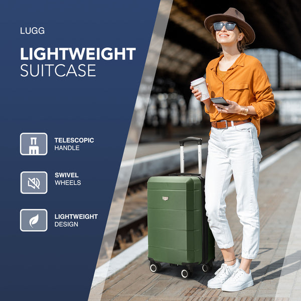 LUGG Jetset 20" (55x35x23cm) Travel Suitcase Hard Shell Luggage, Strong & Lightweight with Secure TSA Lock, Smooth 360° Wheels, Internal Pockets - Airline Approved