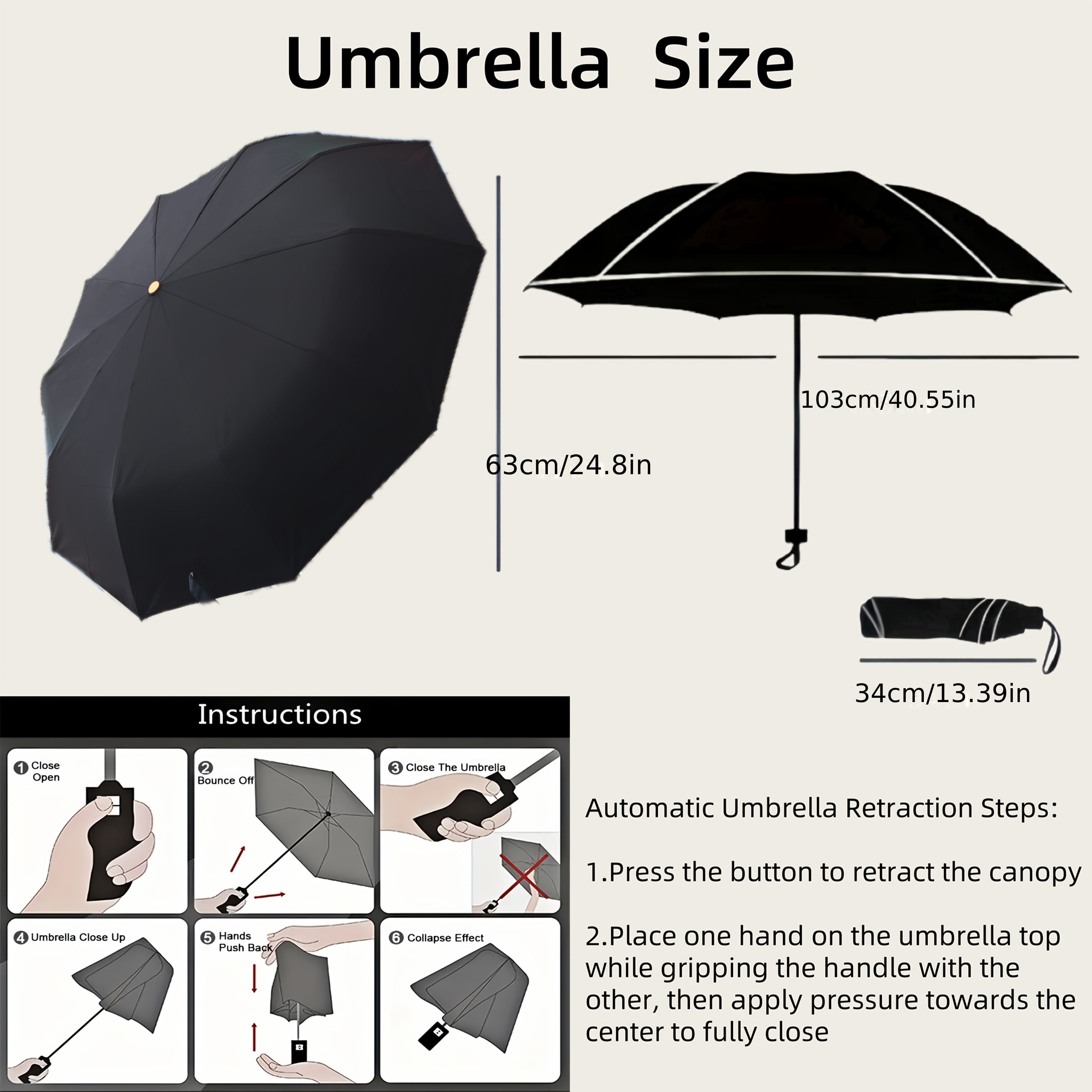 Business Premium Auto Open/Close 2-Person Umbrella – Large Windproof Double Fiberglass Frame, Wooden Handle, UPF 50+ Folding Travel Umbrella for Men & Women