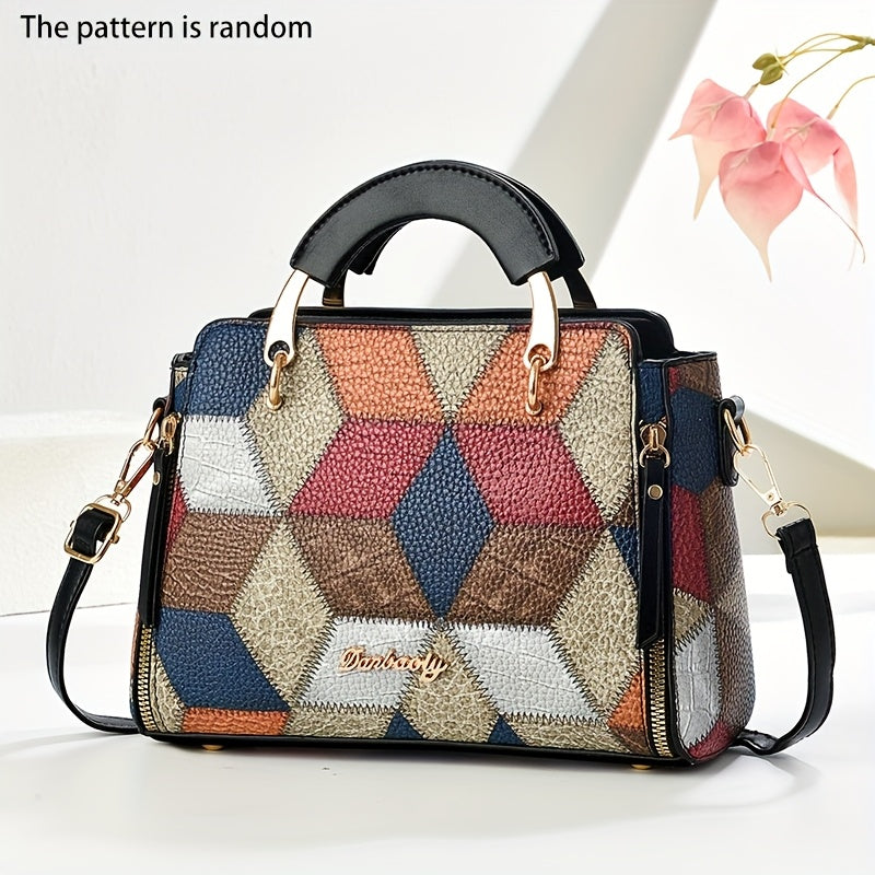 CHROSGEKEIDI Women's Crocodile-Texture Handbag - Glossy Black Alligator-like Shoulder Bag with Golden-Tone Hardware, Adjustable Strap & Zipper Closure, Golden-Tipped - Elegant Purse for, Casual, Formal Events (Luxury)