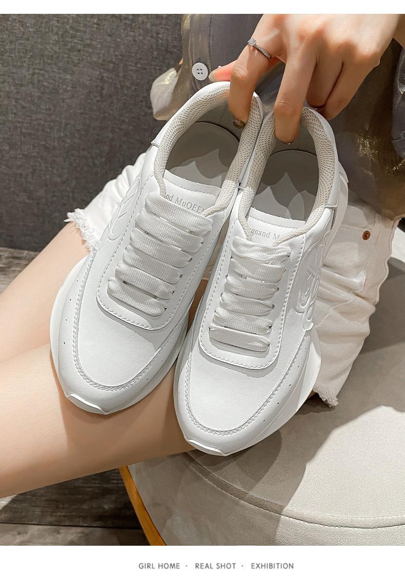 Leather Sports Casual Shoes: White, Four Seasons, Elevated Bottom Women's Shoes