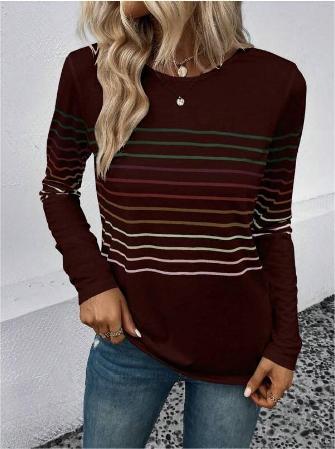 European And American Fashion Striped Printed Round Neck Long Sleeve Women