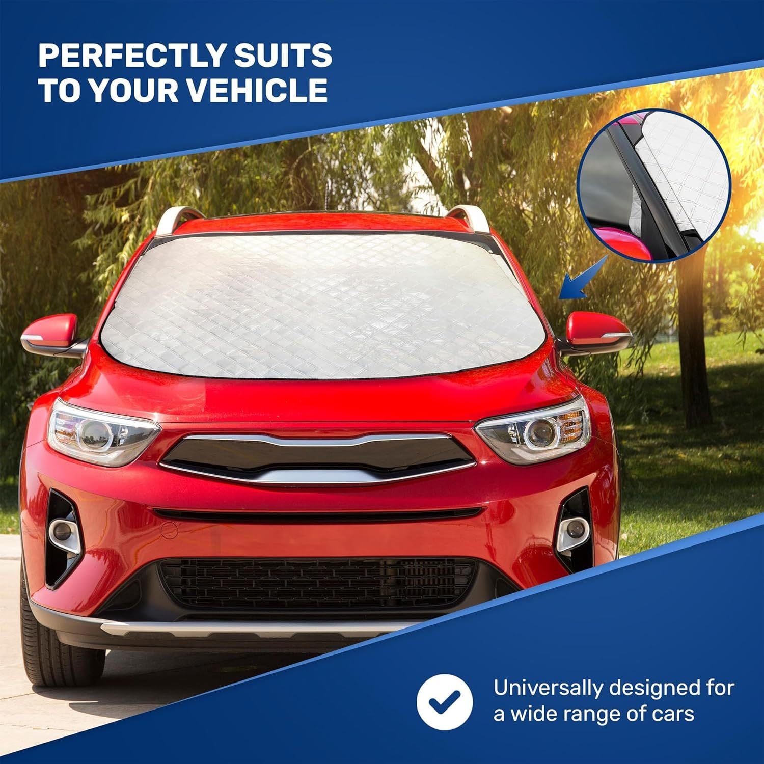 CUQOO Car Windshield Cover - Heavy Duty Car Windscreen Cover For Winter, Frost & Snow Protector, Ultra-Thick, Waterproof & Windproof Windscreen Cover, All-Season Ice Shield for Cars, SUVs & Trucks – Available in Large & X-L